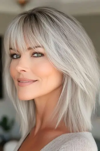  Classic Silver Bob with Bangs hair