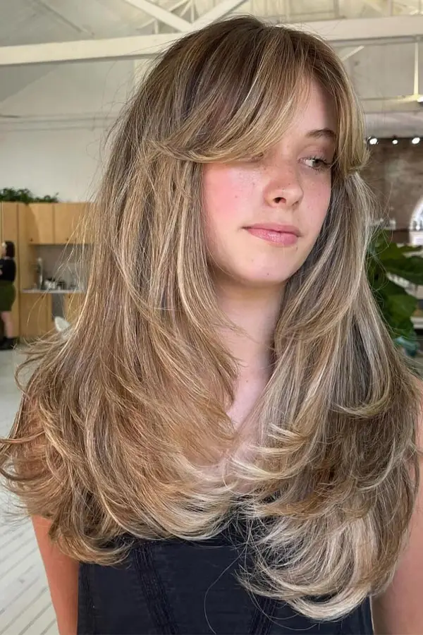 Layered Long Hair with Curtain Bangs 1