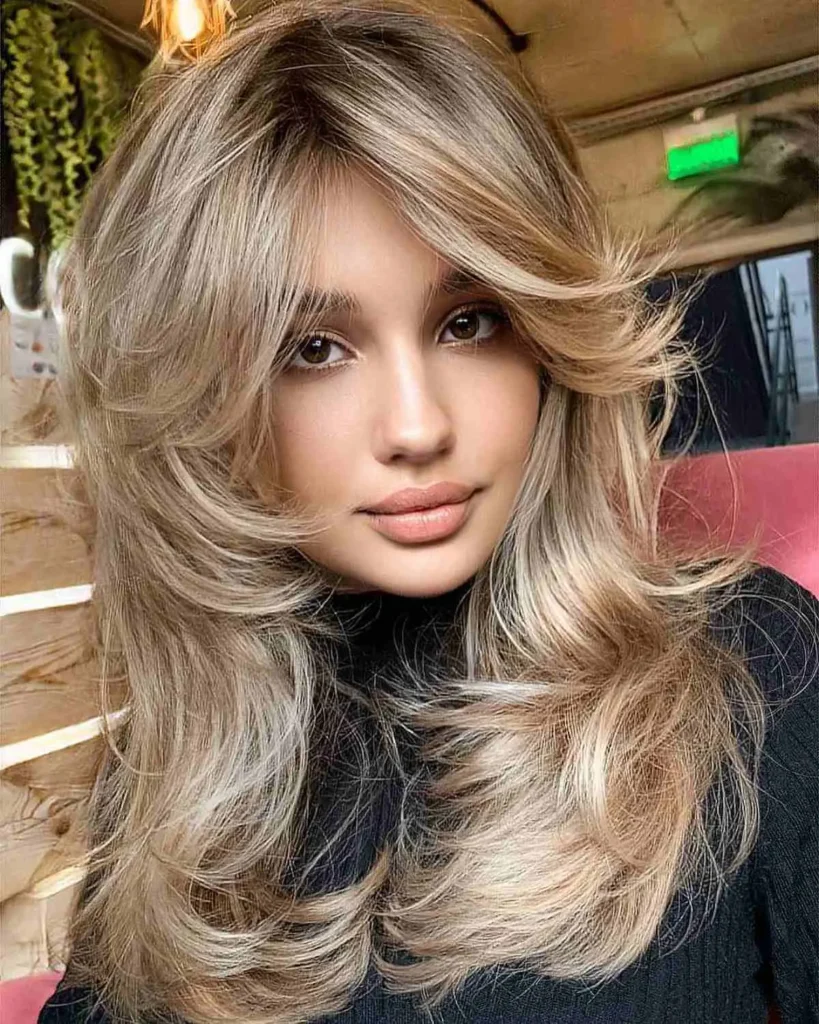 Layered Long Hair with Curtain Bangs